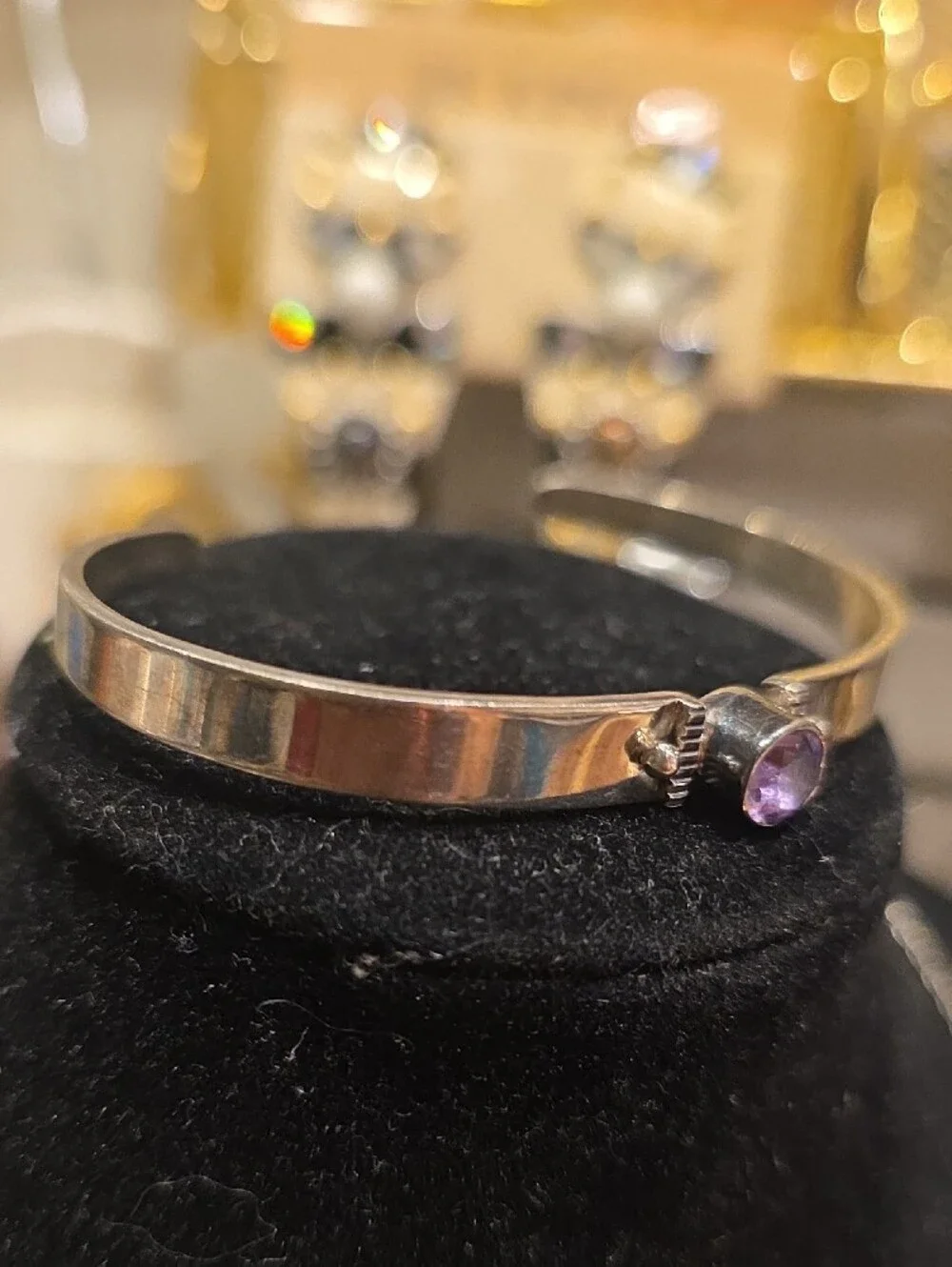 Sterling Silver Bangle Bracelet with Purple Gemstone